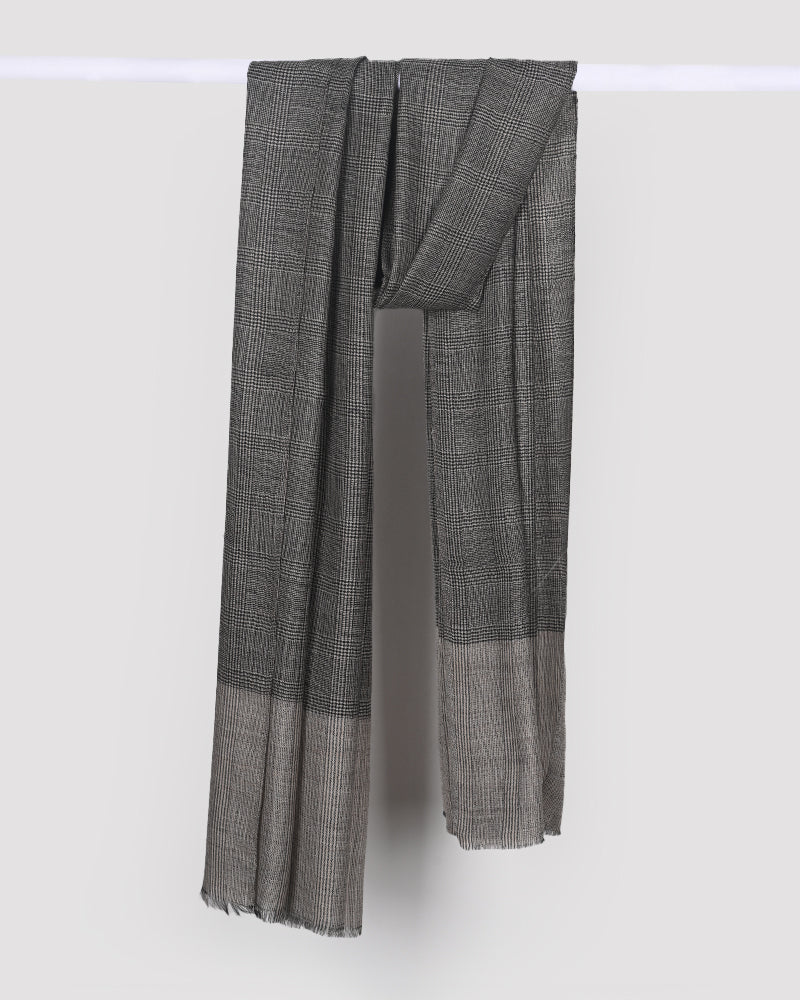 Black Pashmina Wool Natural Check Stole